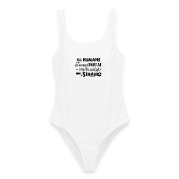 All Humans equal. Only the coolest are singing - Frauen Badeanzug - Weiß - Vorne - AI Model Female 172 dark (172cm)