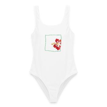 Hibiskus minimalistisch - Frauen Badeanzug - Weiß - Vorne - AI Model Female 172 dark (172cm)