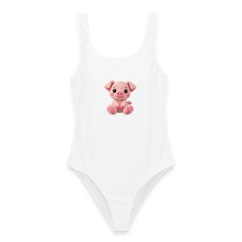 Häkelkuschel Schwein Rosa - Frauen Badeanzug - Weiß - Vorne - AI Model Female 172 dark (172cm)