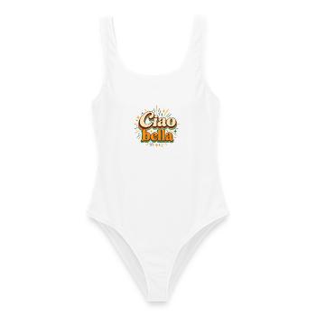 Ciao Bella - Italien - Italy - Italia - Gruss - Frauen Badeanzug - Weiß - Vorne - AI Model Female 172 dark (172cm)