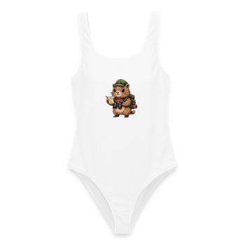 Lustiges Murmeltier Bergführer - 64 Bit Pixel Art  - Frauen Badeanzug - Weiß - Vorne - AI Model Female 172 dark (172cm)