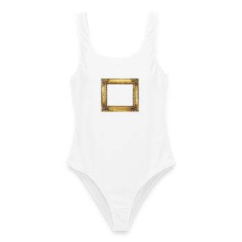 Goldener Bilderrahmen - Frauen Badeanzug - Weiß - Vorne - AI Model Female 172 dark (172cm)