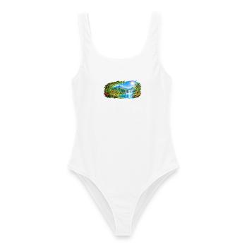 Paradies / Paradise / Paraiso - Frauen Badeanzug - Weiß - Vorne - AI Model Female 172 dark (172cm)