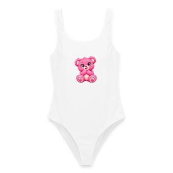 Kawaii Pinker Teddybär - Frauen Badeanzug - Weiß - Vorne - AI Model Female 172 dark (172cm)