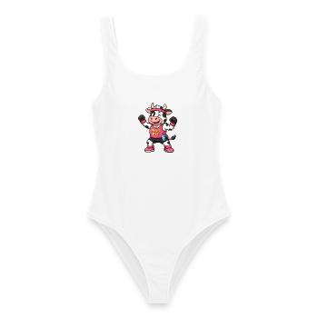 Lustige MOO FIT Kuh Fitness - 64 Bit Pixel Art  - Frauen Badeanzug - Weiß - Vorne - AI Model Female 172 dark (172cm)