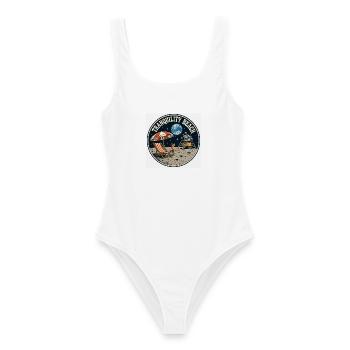 Tranquility Beach - Mondlandung Grafik - Frauen Badeanzug - Weiß - Vorne - AI Model Female 172 dark (172cm)