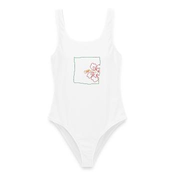 Hibiskus minimalistisch - Frauen Badeanzug - Weiß - Vorne - AI Model Female 172 dark (172cm)