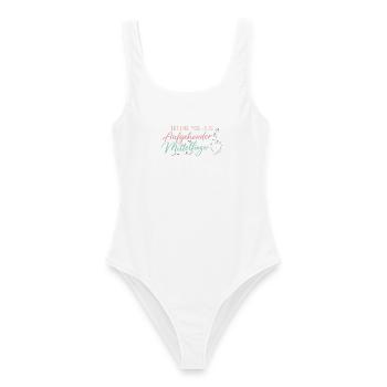 Yoga Mittelfinger Humor - Frauen Badeanzug - Weiß - Vorne - AI Model Female 172 dark (172cm)