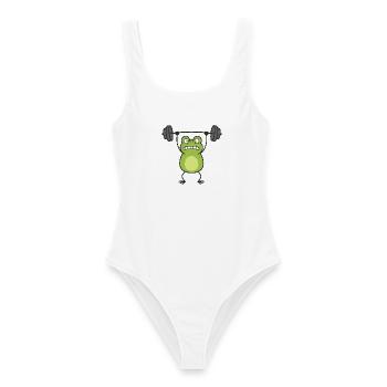 Frosch Gewichtheber Muskelaufbau Comic - Frauen Badeanzug - Weiß - Vorne - AI Model Female 172 dark (172cm)