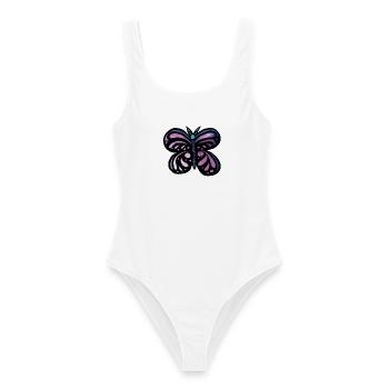 Lila Aquarell-Schmetterling auf Schwarz - Frauen Badeanzug - Weiß - Vorne - AI Model Female 172 dark (172cm)