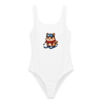 Lustiger Hamster Skifahrer - Pixel Art   - Frauen Badeanzug - Weiß - Vorne - AI Model Female 172 dark (172cm)