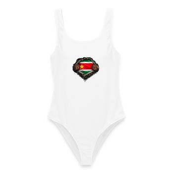 Flagge von Guadeloupe Hyper Realistische Streetwear - Frauen Badeanzug - Weiß - Vorne - AI Model Female 172 dark (172cm)