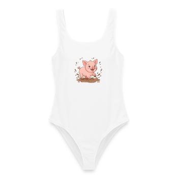 Matschspaß Schweinchen - Frauen Badeanzug - Weiß - Vorne - AI Model Female 172 dark (172cm)