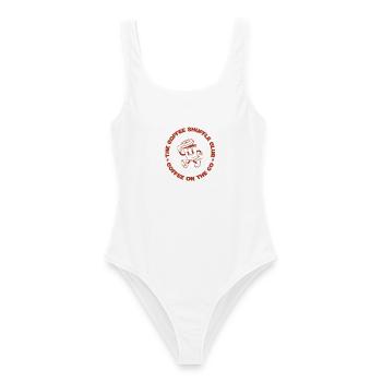 Coffee Shuffle Club Kaffee Spruch Retro Lustig - Frauen Badeanzug - Weiß - Vorne - AI Model Female 172 dark (172cm)