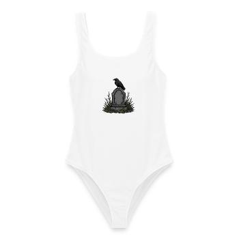 Halloween Grabstein Rabe Friedhof Grusel Shirt - Frauen Badeanzug - Weiß - Vorne - AI Model Female 172 dark (172cm)
