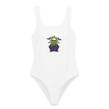 Halloween Hexenkessel Totenkopf Dampf Shirt - Frauen Badeanzug - Weiß - Vorne - AI Model Female 172 dark (172cm)