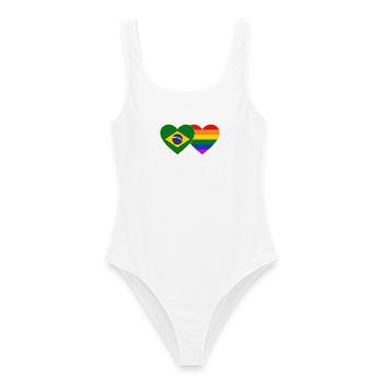 Brasilien Regenbogen Flagge Herz - Frauen Badeanzug - Weiß - Vorne - AI Model Female 172 dark (172cm)