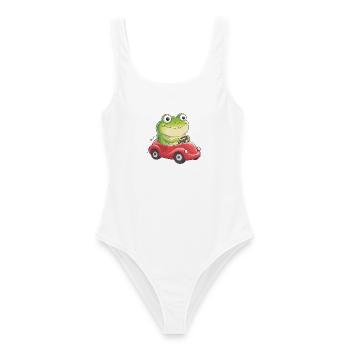  Fröhlicher Frosch Im Roten Flitzer Lustige - Frauen Badeanzug - Weiß - Vorne - AI Model Female 172 dark (172cm)