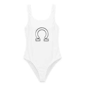 Griechischer Buchstabe Omega handgezeichnet - Frauen Badeanzug - Weiß - Vorne - AI Model Female 172 dark (172cm)