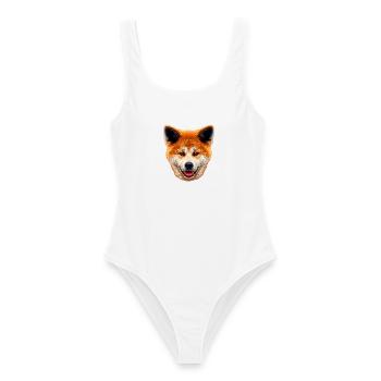 akita inu-Gesicht Illustration - Frauen Badeanzug - Weiß - Vorne - AI Model Female 172 dark (172cm)