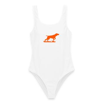 Vorstehund Jagdhund Silhouette - Frauen Badeanzug - Weiß - Vorne - AI Model Female 172 dark (172cm)
