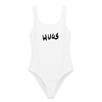 HUGS Brush Schrift – Herzliche Grüße - Frauen Badeanzug - Weiß - Vorne - AI Model Female 172 dark (172cm)
