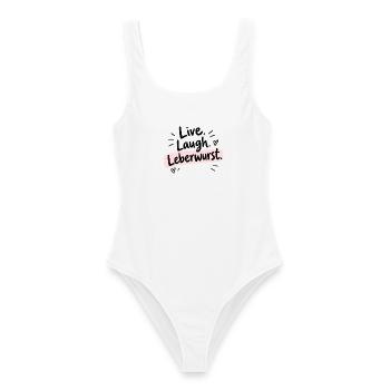 Live Laugh Leberwurst – Lustiger Spruch - Frauen Badeanzug - Weiß - Vorne - AI Model Female 172 dark (172cm)