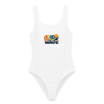 ADHD – Ride the Wave | Retro-Sonne & Welle - Frauen Badeanzug - Weiß - Vorne - AI Model Female 172 dark (172cm)