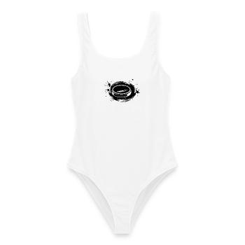 Eishockey Puck Skizze - Frauen Badeanzug - Weiß - Vorne - AI Model Female 172 dark (172cm)