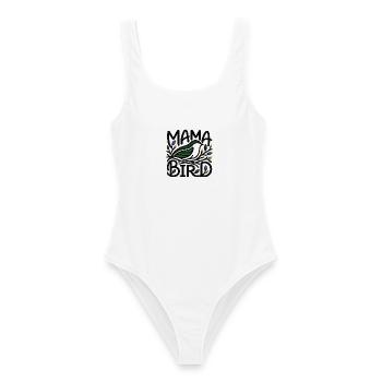 Mama Bird – Minimalistischer skandinavischer Stil - Frauen Badeanzug - Weiß - Vorne - AI Model Female 172 dark (172cm)