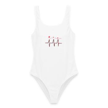 Heartbeat Love - Herzschlag Love, Liebe, Αγάπη - Frauen Badeanzug - Weiß - Vorne - AI Model Female 172 dark (172cm)