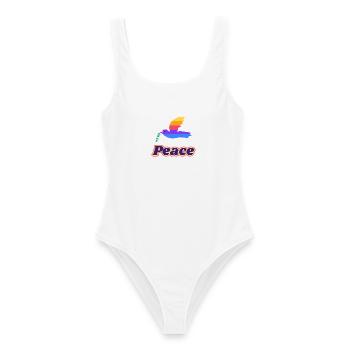 Friedenstaube Retro – Peace Taube 70er - Frauen Badeanzug - Weiß - Vorne - AI Model Female 172 dark (172cm)