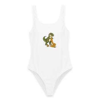 Strickender T-Rex - Frauen Badeanzug - Weiß - Vorne - AI Model Female 172 dark (172cm)