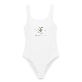Fine-Line Hände Kaktus Spruch Wachse langsam Shirt - Frauen Badeanzug - Weiß - Vorne - AI Model Female 172 dark (172cm)
