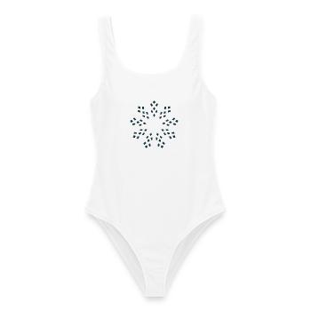 Dunkelblaue Geometrische Schneeflocke - Frauen Badeanzug - Weiß - Vorne - AI Model Female 172 dark (172cm)