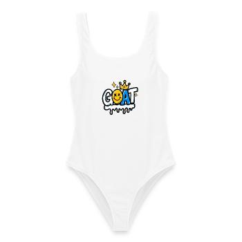 GEN Z ZITATE – Goat Crown Graffiti Smile - Frauen Badeanzug - Weiß - Vorne - AI Model Female 172 dark (172cm)