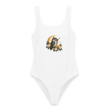Mondeule mit Blumen und goldenen Sternen - Frauen Badeanzug - Weiß - Vorne - AI Model Female 172 dark (172cm)