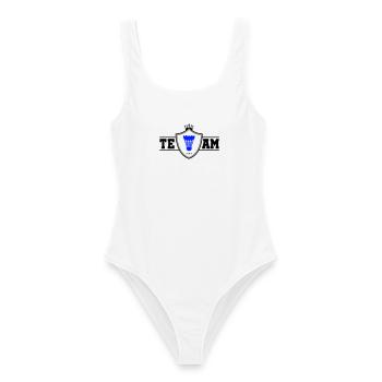 Blauer Badminton-Shuttlecock - Frauen Badeanzug - Weiß - Vorne - AI Model Female 172 dark (172cm)
