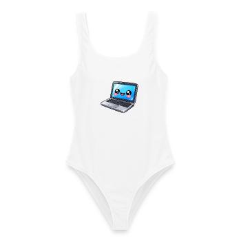 Kawaii Laptop mit fröhlichem Gesicht - Frauen Badeanzug - Weiß - Vorne - AI Model Female 172 dark (172cm)