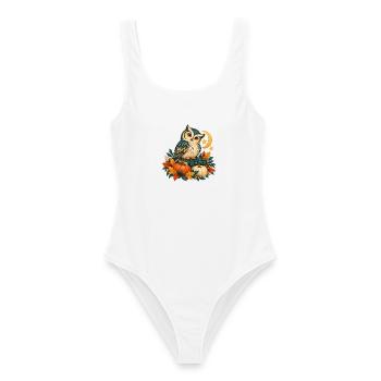 Nachteule zwischen Kürbissen und Mond - Frauen Badeanzug - Weiß - Vorne - AI Model Female 172 dark (172cm)