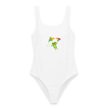 Grüner Comic Frosch mit zwei Flugdrachen Shirt - Frauen Badeanzug - Weiß - Vorne - AI Model Female 172 dark (172cm)