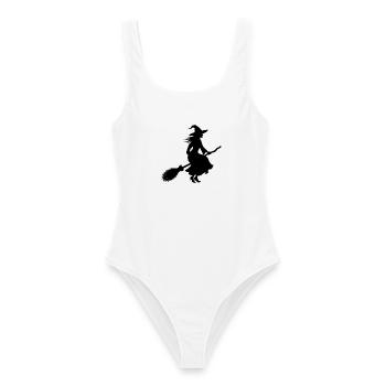 Hexe auf Hexenbesen Silhouette Halloween T-shirt  - Frauen Badeanzug - Weiß - Vorne - AI Model Female 172 dark (172cm)