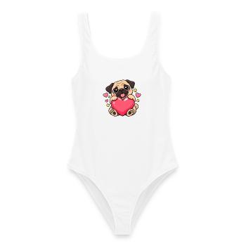 Mops Hund süßer Mops niedlicher Mops - Frauen Badeanzug - Weiß - Vorne - AI Model Female 172 dark (172cm)