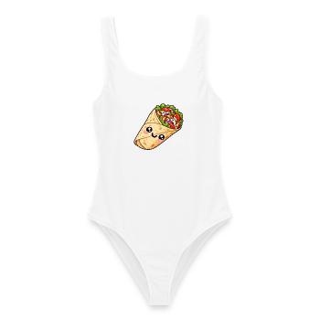 Kawaii Burrito Wrap Cartoon - Frauen Badeanzug - Weiß - Vorne - AI Model Female 172 dark (172cm)