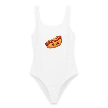 Kawaii Hotdog mit Kulleraugen - Frauen Badeanzug - Weiß - Vorne - AI Model Female 172 dark (172cm)