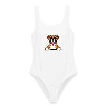 Boxer - Frauen Badeanzug - Weiß - Vorne - AI Model Female 172 dark (172cm)