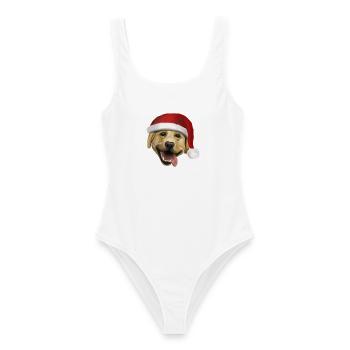 Labrador mit Weihnachtsmütze - Weihnachtshund - Frauen Badeanzug - Weiß - Vorne - AI Model Female 172 dark (172cm)