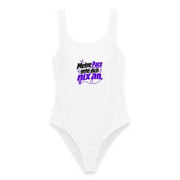 Meine Pace – frecher Laufspruch - Joggen - Laufen - Frauen Badeanzug - Weiß - Vorne - AI Model Female 172 dark (172cm)