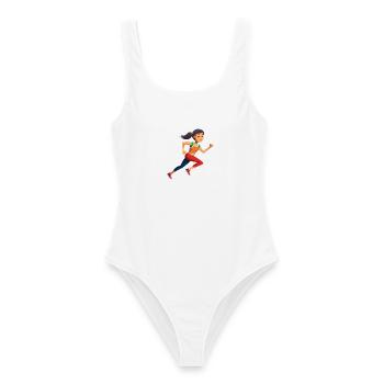 Running Girl - Frauen Badeanzug - Weiß - Vorne - AI Model Female 172 dark (172cm)