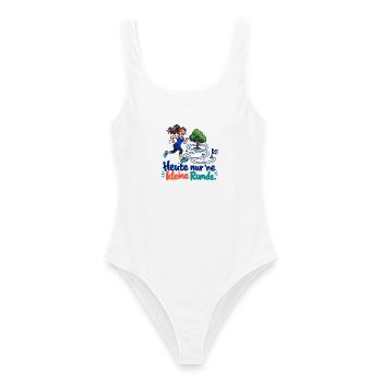 Joggerin auf kleiner Runde - Frauen Badeanzug - Weiß - Vorne - AI Model Female 172 dark (172cm)
